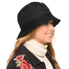 Adjustable Waterproof Bucket Rain Hat in Nylon, Easy to fold (Black)
