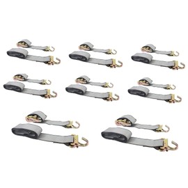 Mytee Products 8 Pack 2'' x 12' E Track Ratchet Straps with J Hook & Spring E-Fittings, 3000 lbs - Grey Heavy Duty Etrack Ratchet Tie Down Strap for Enclosed Trailers, Trucks & Vans
