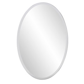 Howard Elliott Frameless Silver Oval Wall Hanging Mirror, Elegant Beveled Edges Frameless Wall Hanging Mirror, Modern Accent Decorative Vanity Mirror for Bathroom, Entryway, Bedroom, 24 x 36 inch