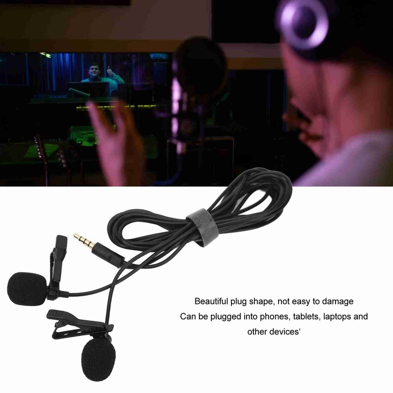 Black Double Head Lavalier Lapel Microphone No Driver Installation Required