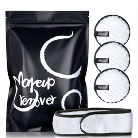 LuxoCare Wiederverwendbare Abschminkpads 3er Set - Sanfte Mikrofaser Gesichtsreinigungstücher Mit einem Haarband für Make-Up-Entferner,Sanfte Gesichtsreinigung für Sensitive Haut