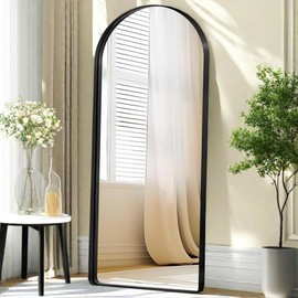 GlasFlength 71"x31" Full Length Mirror, Aluminum Alloy Frame Arched Floor Mirror, Modern Deep Frame Shatter-Proof Glass Body Mirror-Leaning Against or Wall-Mounted for Living Room Bedroom, Black