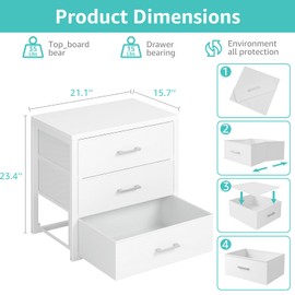 BOLUO Closet Drawers White 3 Drawer Dresser for Closet Organizers and Storage Bedroom Dorm Modern