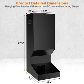 YXJSTO Hanging Deer Feeder, 11 Gallons Capacity Deer Feeder Box, Galvanized Steel Automatic Dispenser Feeder with Waterproof Cover for Deer and Wildlife
