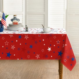 Horaldaily 4th of July Tablecloth 60×84 Inch Rectangular, Red Printed with Stars and Fireworks Table Cover Veterans Day Decorations Patriotic Party Supplies for Home Dining Room Kitchen