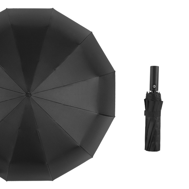 Automatic Umbrella 12 Ribs Sturdy Solid Color Windproof Folding Rain