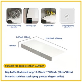 Metal Kitchen Refrigerator Gap Partition Countertop Gap Extension Board, Refrigerator Side Partition, Gap Covers Between Countertop And Walls, No Drill (White, 11.81 * 7.87inch)
