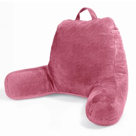Sasttie Reading Pillow, Velvet Back Pillow for Bed Sitting Up, Adult Back-Rest Support Cushion with Arms for Sit Up on Couch, Sofa, and Floor, Dorm Essentials, Reading Accessories, Rose Pink