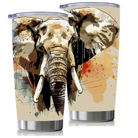 Elephant Tumblers, Presents for Women Girl Animal Lovers on Christmas Birthday, 20oz Stainless Steel Insulated Tumblers with Lid, Double Wall Vacuum Water Cups for Hot & Iced Coffee Drinks
