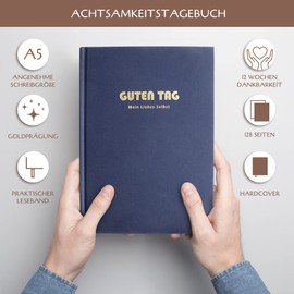 BIROYAL Diary, Gratitude Journal, Mindfulness Diary with 128 Pages, Journal for Personality Development, Diary to Fill in for Gratitude & Mindfulness, 12 Week Notebook A5