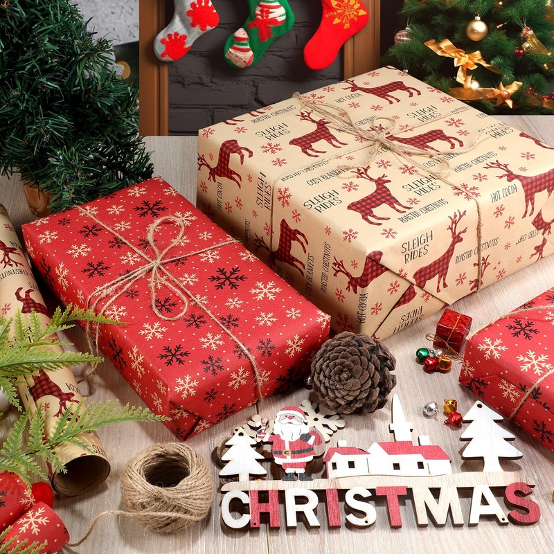 Anvure Christmas Wrapping Paper (4 Rolls: 93 sq. ft total)