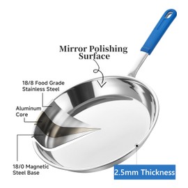 LOLIKITCH 10in Stainless Steel Skillet - Professional Induction Fry Pan, Oven Safe 600°F, Tri-Ply Stainless Steel Clad, Dishwasher Safe, Detachable Handle, PFOA Free, Commercial Restaurant Grade