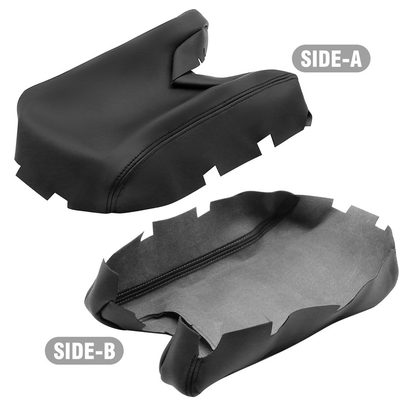 laffoonparts Black Leather Center Console Lid Armrest Cover Skin, Leather