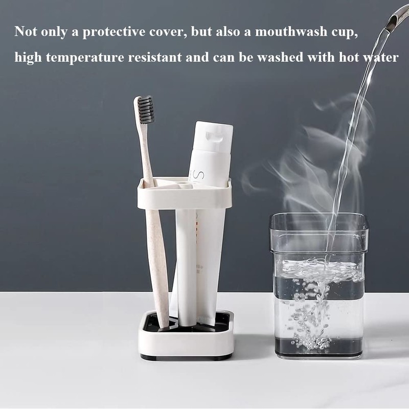 Toothbrush Holder with Cup/Cover Contains 3 Slots, Compatible with Conventional
