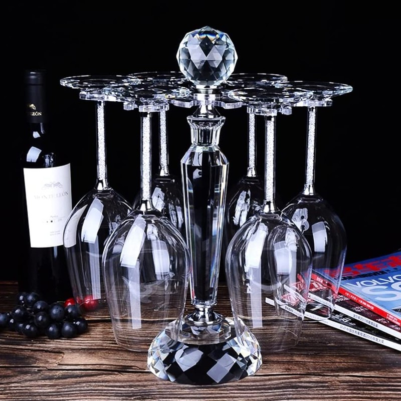 SHTWX Elegant Desktop Crystal Glass Stemware Rack/Rotate 8 Wine Glass