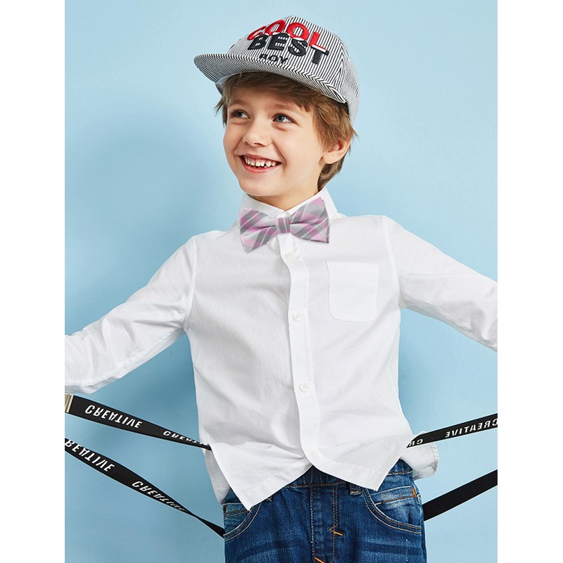 Alizeal Boys Stripe Fun Novelty Pre-tied Kids Bow Tie, Pink+Gray