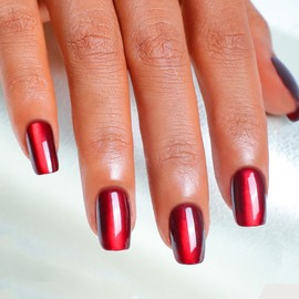Red Press on Nails Short Square Fake Nails Glossy Shiny Acrylic Nails Ombre Glitter Glue on Nails for Cat Eye, Wine Red False Nails Press ons Reusable Artificial Nails for Women Manicure Art 24 Pcs
