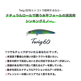 Amz Design (ima) Minnow Twig, 2.4 inches (60 mm), 0.25 oz (6.5 g), Blue Back Yamame #TW60-013