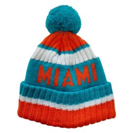 aoenbork Miami Beanie Knit Hat with Pom Winter Cuffed Cap Sport Fans Gift