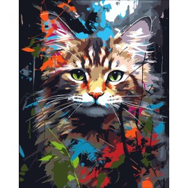 FILASLFT Paint by Numbers Yellow Cat, DIY Adults' Paint-by-number Kits On Canvas,Colourful Acrylic Animal Oil Painting Set for Beginner with 3 Paintbrushes for Gift Home Decor (16 x20 Inch)