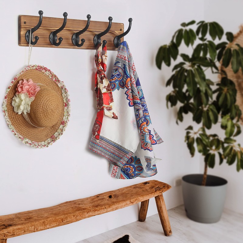 WEBI Rustic Coat Rack Wall Mount,5 Cast Iron Coat Hooks