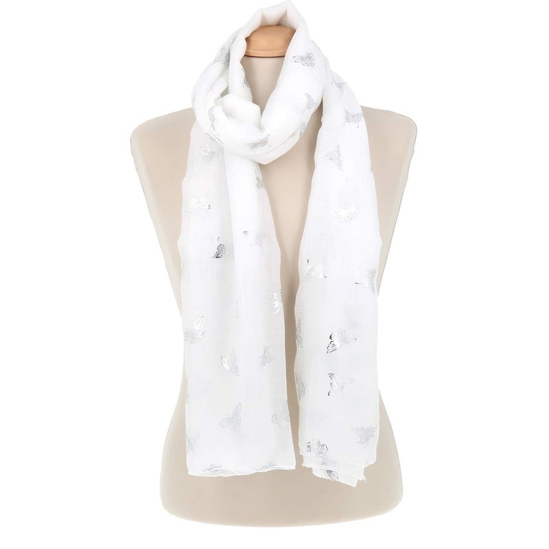 moonbow Silver Butterfly Pattern Women's Scarf 30% Cotton 70% Viscose