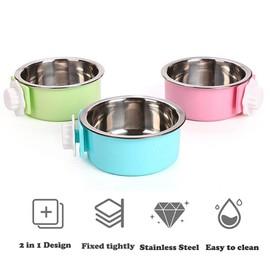 Crate Dog Cat Bowls, Removable Stainless Steel Hanging Pet Cage Bowls for Kennel, Water Food Feeder Bowls Cage Coop Cup for Cats, Dogs, Rabbits and Small Animals (Small, Blue)