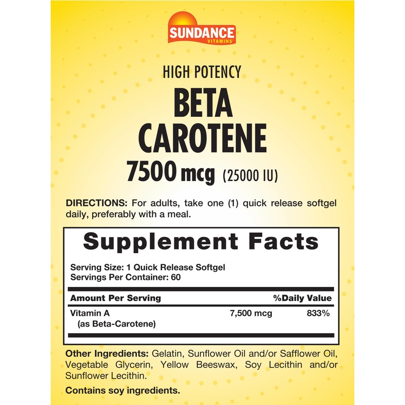 Sundance Beta Carotene 7500mcg | 60 Softgels | Provitamin A