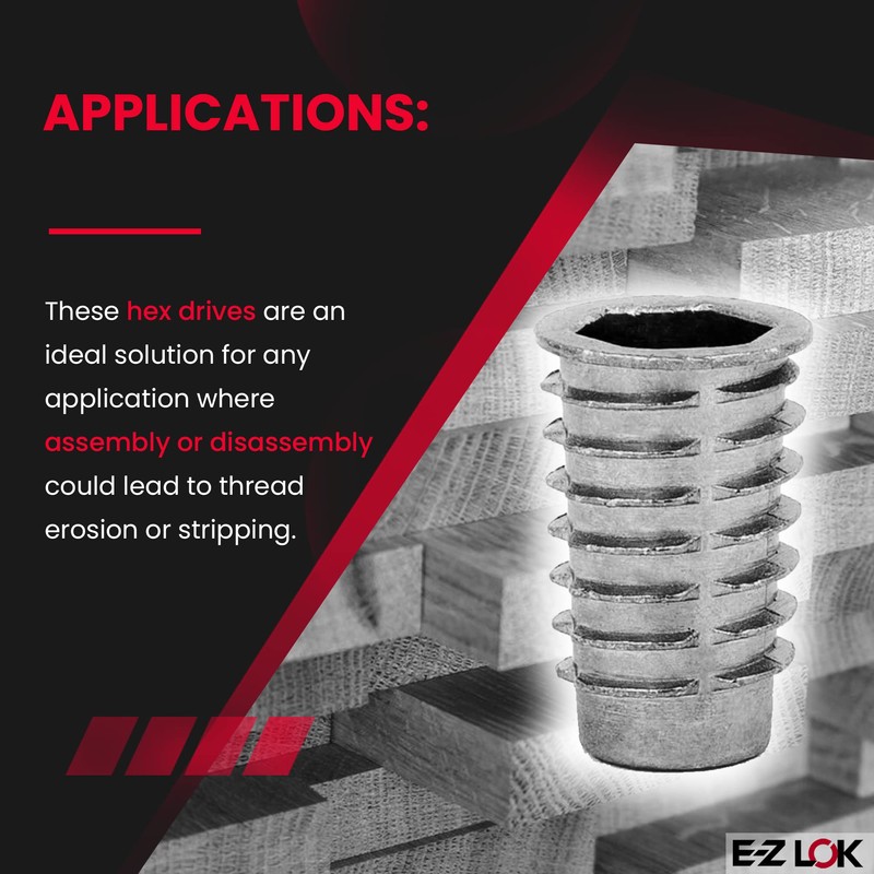 E-Z LOK Knife Threaded Insert for Soft Wood, Zinc Hex-Flanged