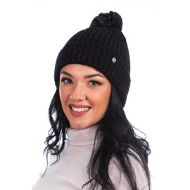HEYO HCD003 Women's Winter Hat, Bobble Hat, Knitted Beanie, Warm Hat for Winter, black