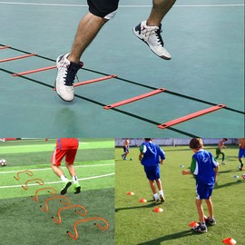 TNZMART Agility Ladder and Sport Hurdles Training Set with 10 Plastic Sport Cones Adjustable Ladder for Training (Orange，6 Hurdles)