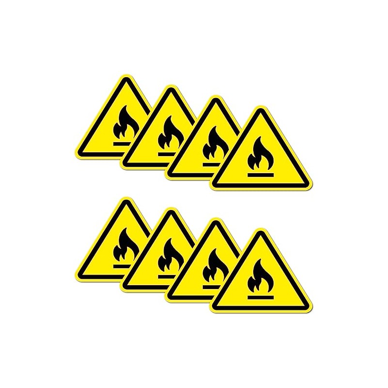 Pack of 8 Warning Stickers 6 x 5 cm Fire