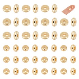 UNICRAFTALE Approximately 80 Pieces, 2 Types, 4/6 mm, Round Rondelle Beads, Flat Stainless Steel Beads, Flat Round Beads, Golden Spacer Beads, Golden Metal Beads, Metal Beads, Bead Charm Parts, For