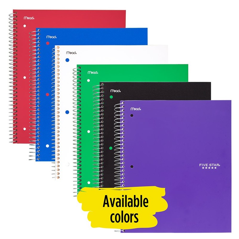 Five Star Spiral Notebook, 1 Subject, College Ruled Paper, 100