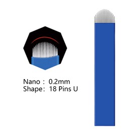 U18 30Pcs Disposable Microblading Needles with 0.20mm Diameter,18 Pins U Shape Permanent Makeup Supplies Manual Eyebrow Shading Blades - Blue 18U Pins
