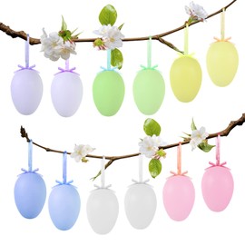 AhfuLife Easter Hanging Eggs, 12/24 Pcs Easter Egg Decorations for Tree, Easter Hanging Ornaments Colorful Plastic Painted Easter Eggs for Home Party Decorations (Easter Diy Egg-12pcs)