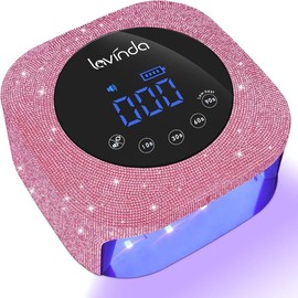 Lavinda Rechargeable UV Nail Lamp, 54W UV Light for Gel Nails Cordless LED Nail Lamp Nail Dryer, Professional Fast Drying Nail Light with Large Touch Display Auto Sensor for Salon & Home - Color: Pink Rhinestones