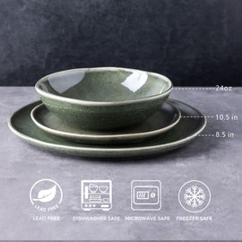 AmorArc Ceramic Dinnerware Sets,Handmade Reactive Glaze Stoneware Plates and Bowls Set,Highly Chip and Crack Resistant | Dishwasher & Microwave Safe Dishes,Service for 6 (18pc)