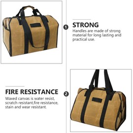 Lveal Firewood Log Carrier Bag, Waxed Canvas Log Tote Bag Wood Carrying Bag Large Fireplace Log Holders Wood Carriers, Heavy Duty Fireplace Wood Stove Accessories Storage Bag with Handles (Brown)