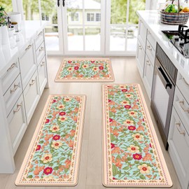 CHICNOOK Vintage Floral Anti Fatigue Kitchen Rugs Set of 3