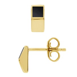 Silvershake Petite Natural Black Onyx Inlay 14K Yellow Gold Plated 925 Sterling Silver Minimalist Geometric Casual Stud Post Earrings Jewelry for Women, Sterling Silver 14K Gold Plated, natural black