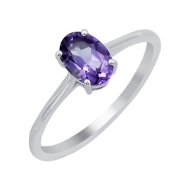 TISHAVI Natural Gemstone Rings For Women Sterling Silver, Solitaire Rings For Women Sterling Silver, Oval Stone Sterling Silver Rings For Women, Sterling Silver Amethyst, Amethyst