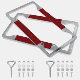 Hanwell Products Chrome License Plate Frame Made of Zinc Alloy, 2Pack Front & Rear Mirror Polish Holder Never Rust and Unbreakable with All Mounting Hardware Included (Red)