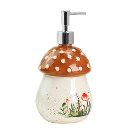 Bicuzat Ceramic Mushroom Shaped Soap Dispenser with Plastic Pump, Liquid Body Lotion Soap Bottle, Hand Soap Dispenser for Bathroom Kitchen Countertop