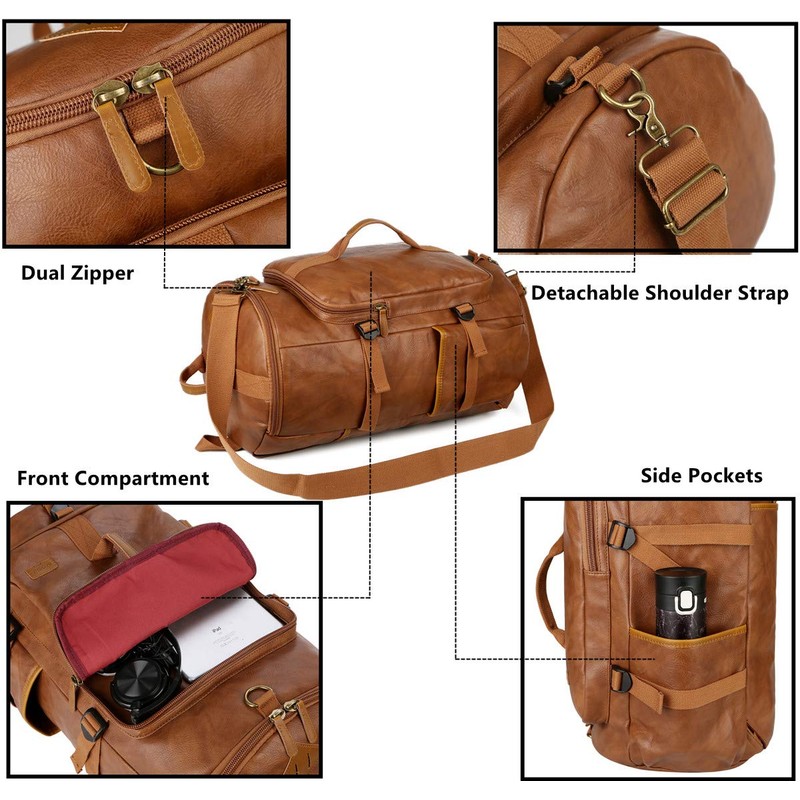 Baosha Stylish Vegan Leather Men Weekender Travel Duffel Tote Bag