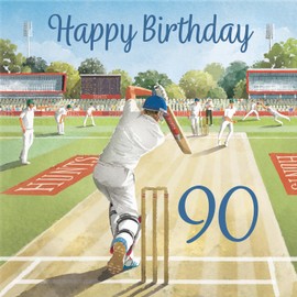 Hunts England - Cricket Fun 90th Birthday Card - Milo's Gallery - Age 90 Sport Birthday Card - Birthday Card For 90 Year Old Cricket Fan - Age Ninety