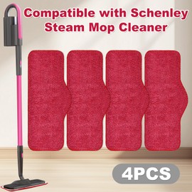 Aiyiried Microfiber Steam Mop Pads Compatible with Schenley Steam Mop Cleaner,4 Pack Steam Mop Replacement Pads for Multi Surface Floor Wet/Dry Clean,Reusable and Washable Steam Mop Accessories,Pink