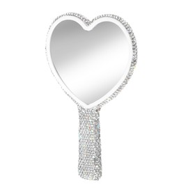 Ouligay Large Heart Handheld Mirror with Handle 6.3x4.3 Inch Glitter Rhinestone Hand Held Mirror Portable Travel Cosmetic Lash Mirror for Women Wedding Birthday Valentine's Day Gift