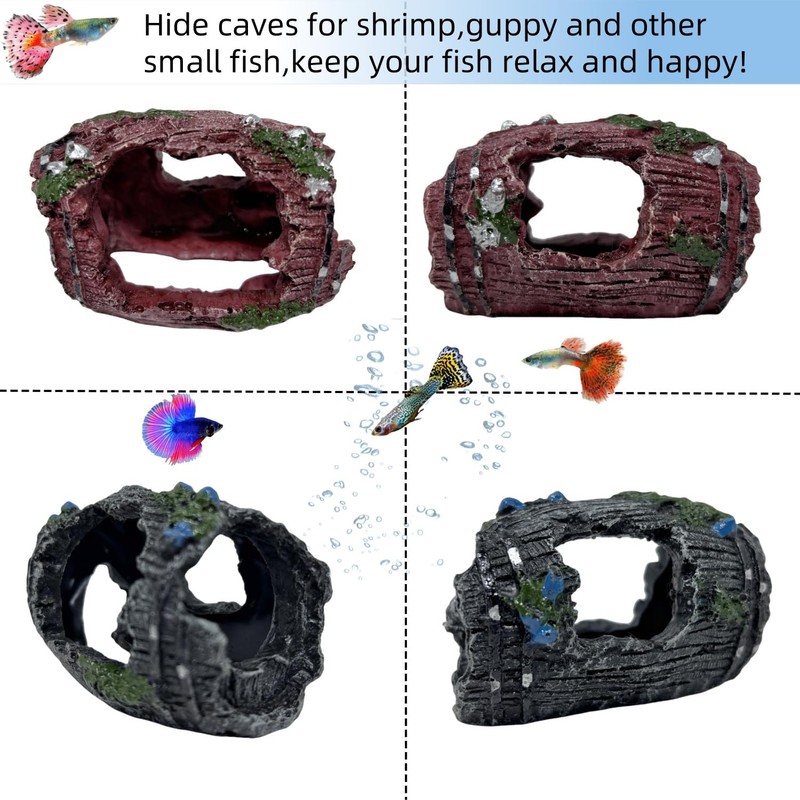 2 Pack Aquarium Broken Barrel Decor, Cichlids Guppy Small Fish