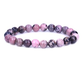 Keleny 8mm Mixed Rhodonite Round Beads Rock Stone Crystal Stretch Bracelet 7 Inch Unisex